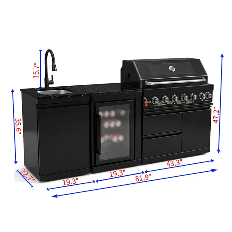 CE Certified Black Stainless Steel Outdoor Kitchen All-in-One Cooking Station BBQ Kitchen for Villa Entertaining