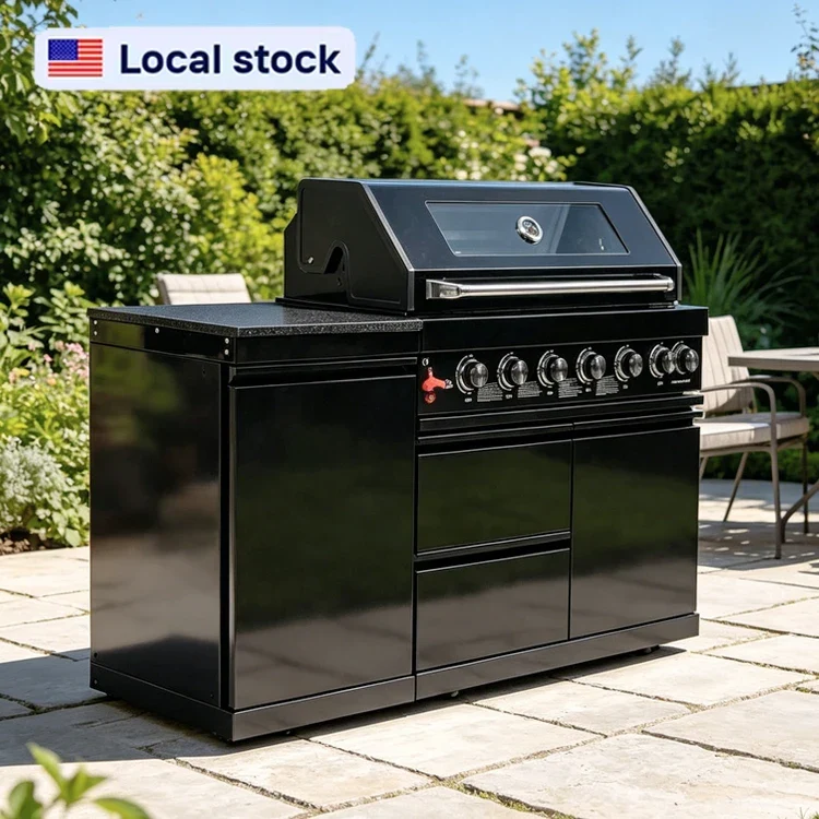 USA 7 Days Delivery Freestanding Outdoor Kitchen Modular Cabinet BBQ Kitchen Island with Rustproof Material for Resort