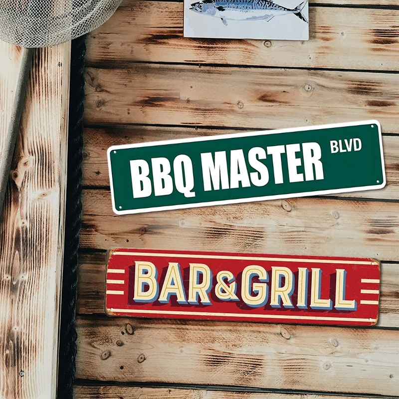 BBQ Master Bar & Grill Metal Signs Set Retro Home Wall Decor for Patio Bar Grill Area Decor