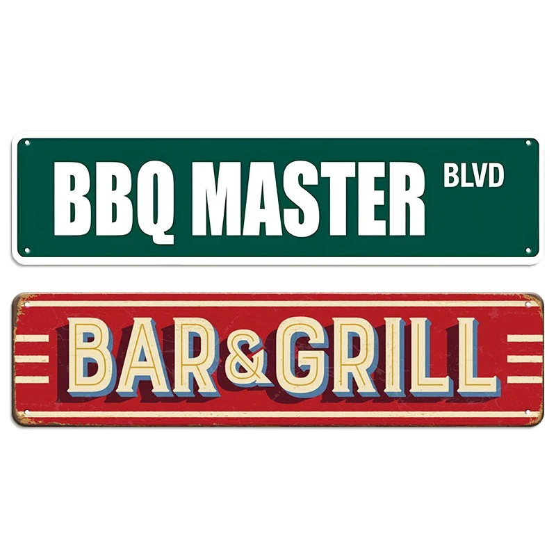 BBQ Master Bar & Grill Metal Signs Set Retro Home Wall Decor for Patio Bar Grill Area Decor