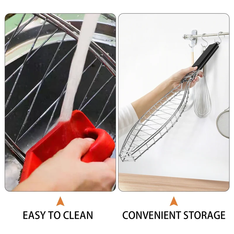 Heavy Duty 430 Stainless Steel Fish Grill Basket With Detachable Handle Fish BBQ Grill Cage For Salmon Veggies And Seafood