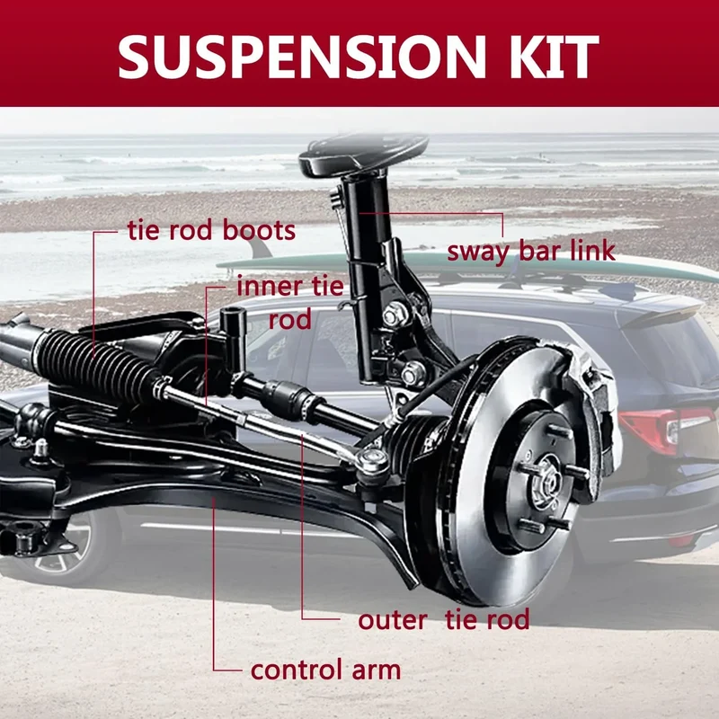 Frenzybro 8 PCs Front Lower Control Arm With Ball Joint Sway Bar Tie Rod for Honda Pilot Passport MDX 2014-2023 4WD