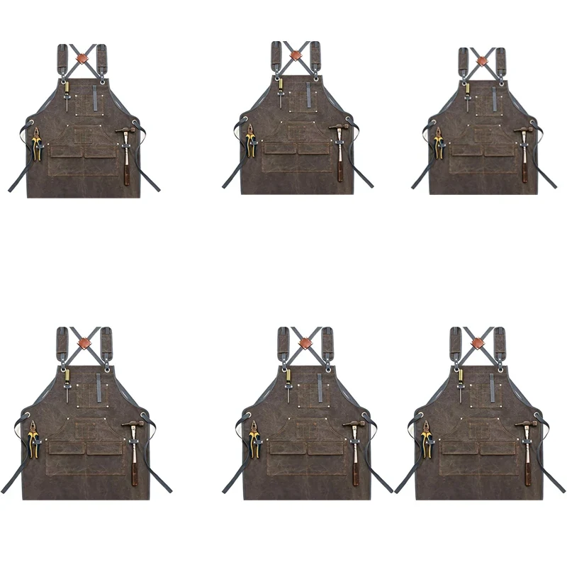 Durable Work Apron with Tool Pockets Heavy Duty Unisex Canvas Adjustable Cross-Back Straps Apron for Carpenter Painting Home BBQ