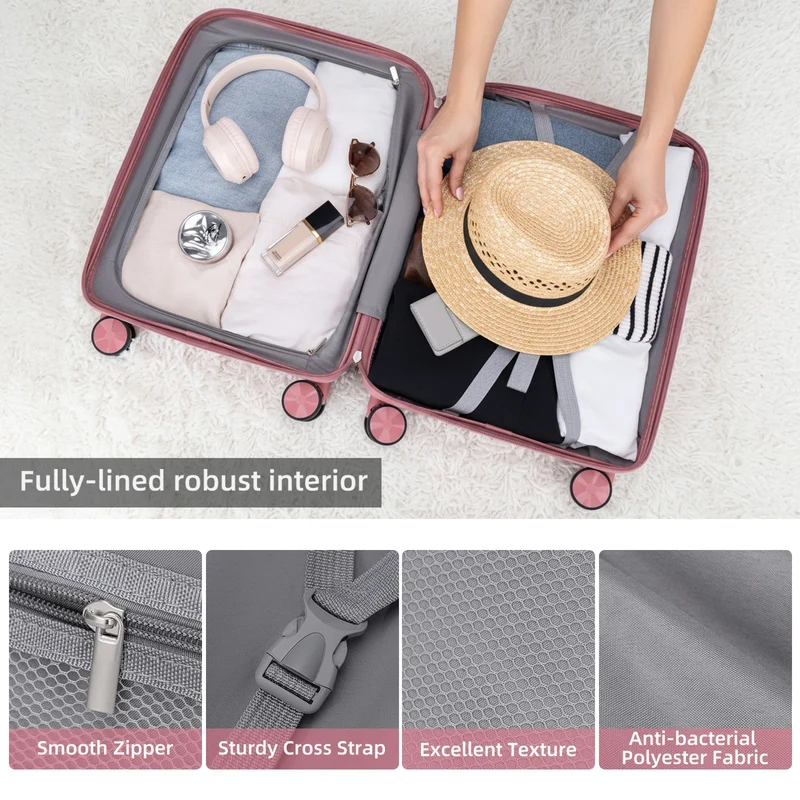 Elegant Pink Luggage Sets: 20/24/28 Inch Hardside Suitcases for Modern Travelers Durable Suitcase Trolley with Spinner Wheels