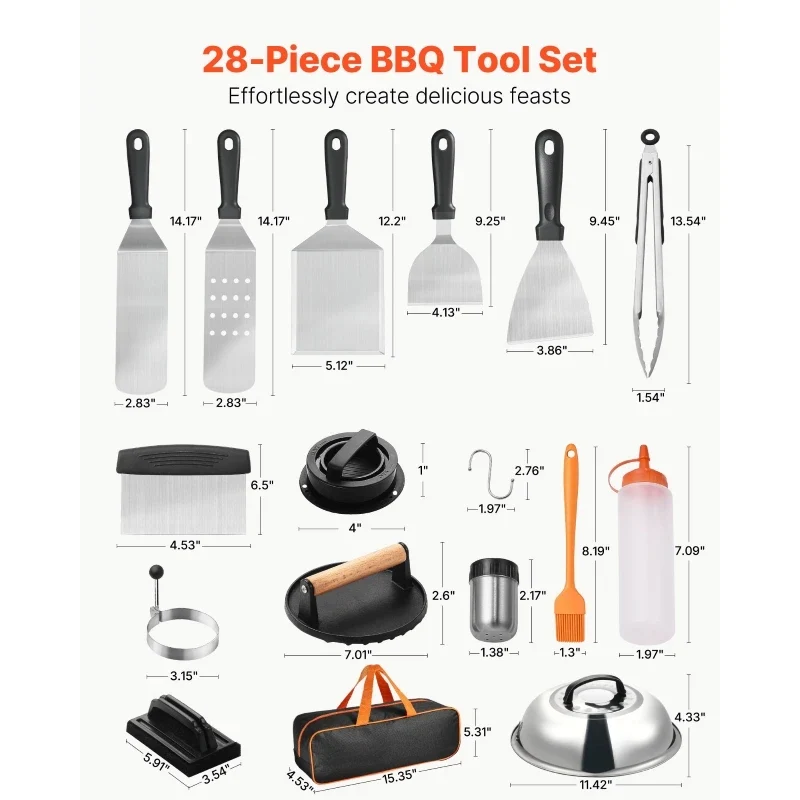 Overseas Stock Free Shipping 28 PCS Stainless Steel Griddle Accessories Kit Flat Top Grill Spatula BBQ Tools