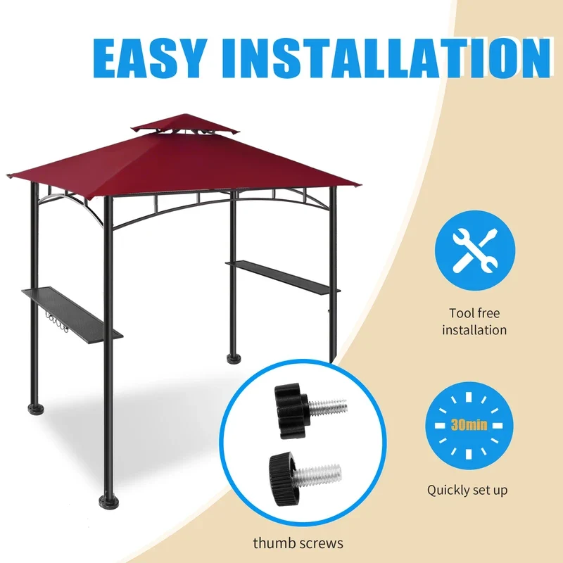 1 Piece MOQ Promotional Gazebo Collection Side Awnings Shelves 2-Tier Patio BBQ Grill Gazebo Canopy 5x8 Ft. Red for Barbecue