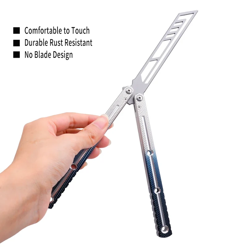 TGZUO Utility Aluminum Beginner Trainer Outdoor Portable EDC Balisong Knife Safety Blade Folding Knife