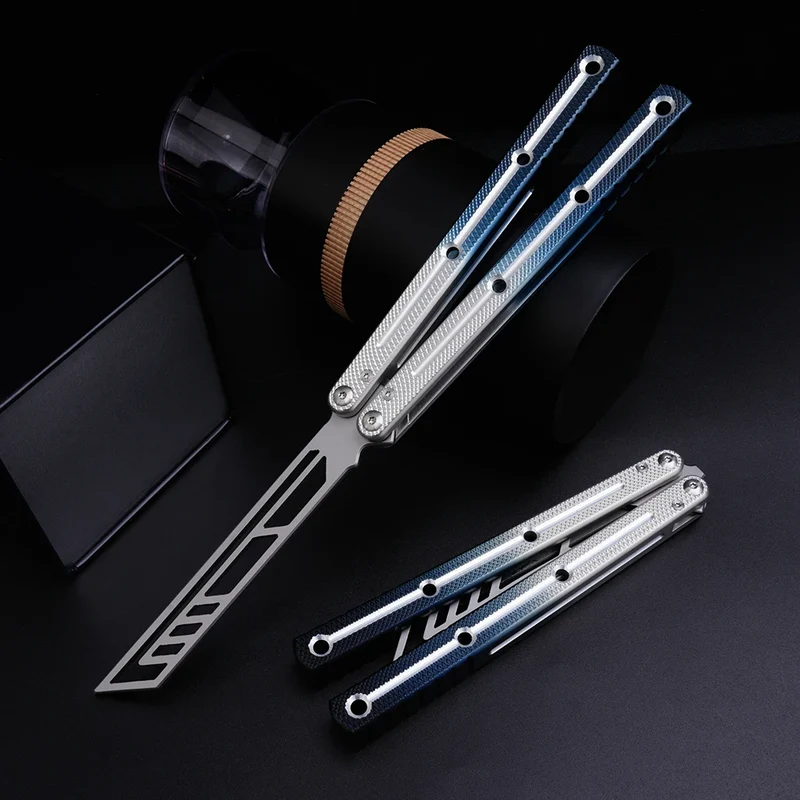TGZUO Utility Aluminum Beginner Trainer Outdoor Portable EDC Balisong Knife Safety Blade Folding Knife