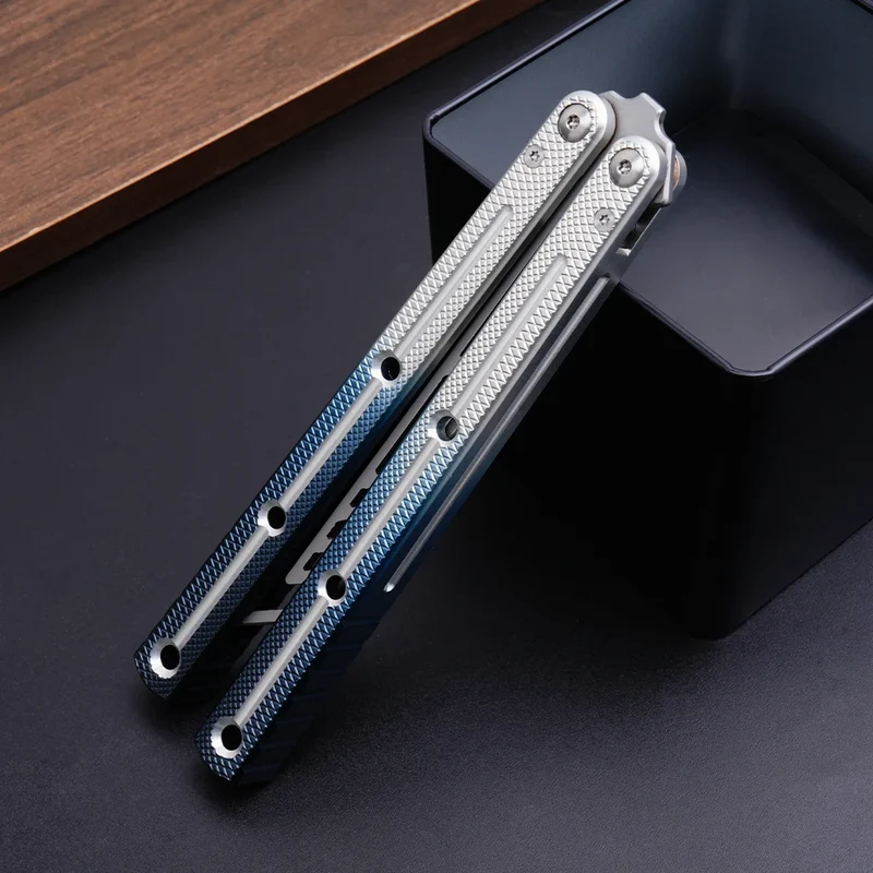 TGZUO Utility Aluminum Beginner Trainer Outdoor Portable EDC Balisong Knife Safety Blade Folding Knife
