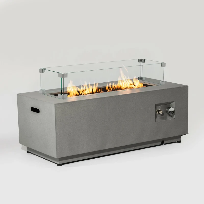 42" Natural Gas Fire Pit Table 2-Piece 50000 BTU Rectangular Corten Steel Glass Wind Guard Eco-Friendly Patio Deck Garden
