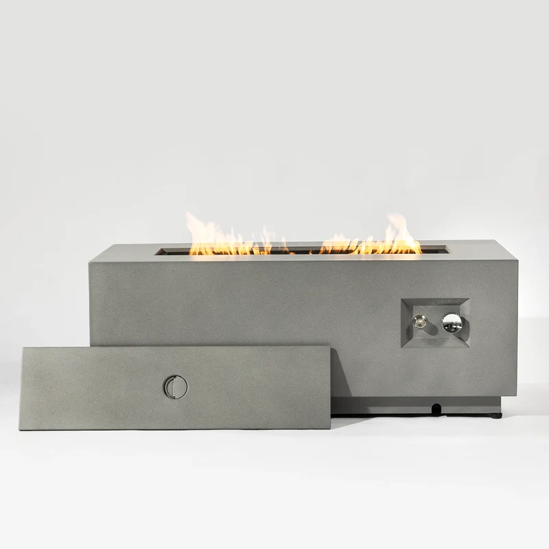 42" Natural Gas Fire Pit Table 2-Piece 50000 BTU Rectangular Corten Steel Glass Wind Guard Eco-Friendly Patio Deck Garden