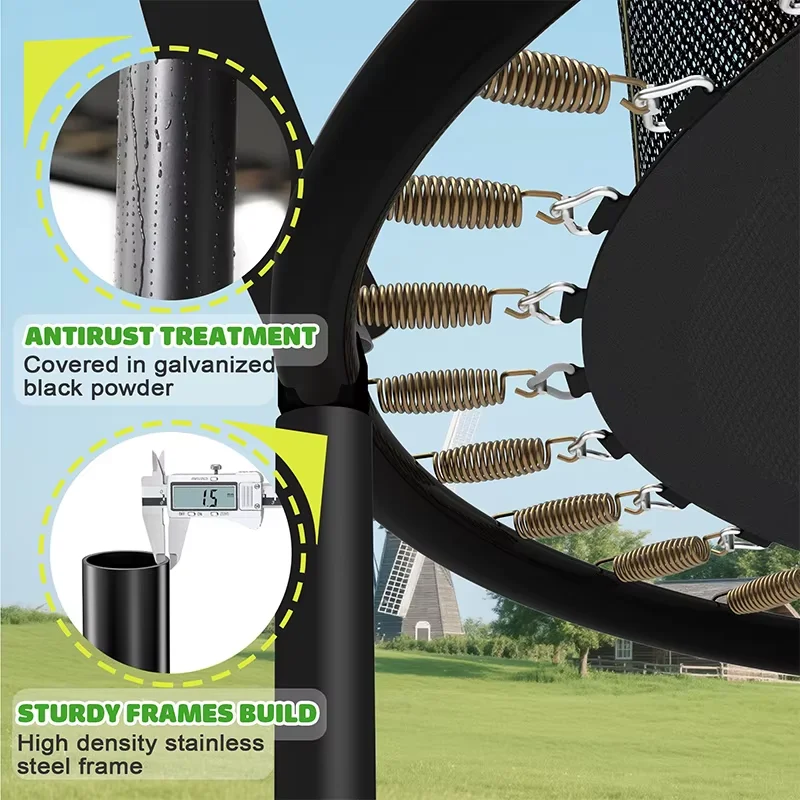 Zoshine 12FT/14FT/16FT Outdoor Trampoline Safety Enclosure Net Durable Alloy Steel Frame PVC Material Weather-Resistant