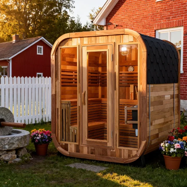 SANSHENG Red Cedar Solid Wood Sauna Cabin Outdoor Traditional square Barrel Sauna Room 4-6person