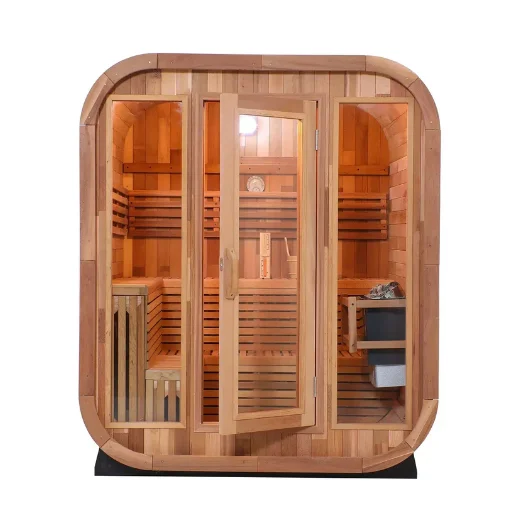 Durable-Build Outdoor Red Cedar Wood Traditional Cube Steam Sauna Suitable for 4-6 People Post-Workout Relax Traditional Sauna