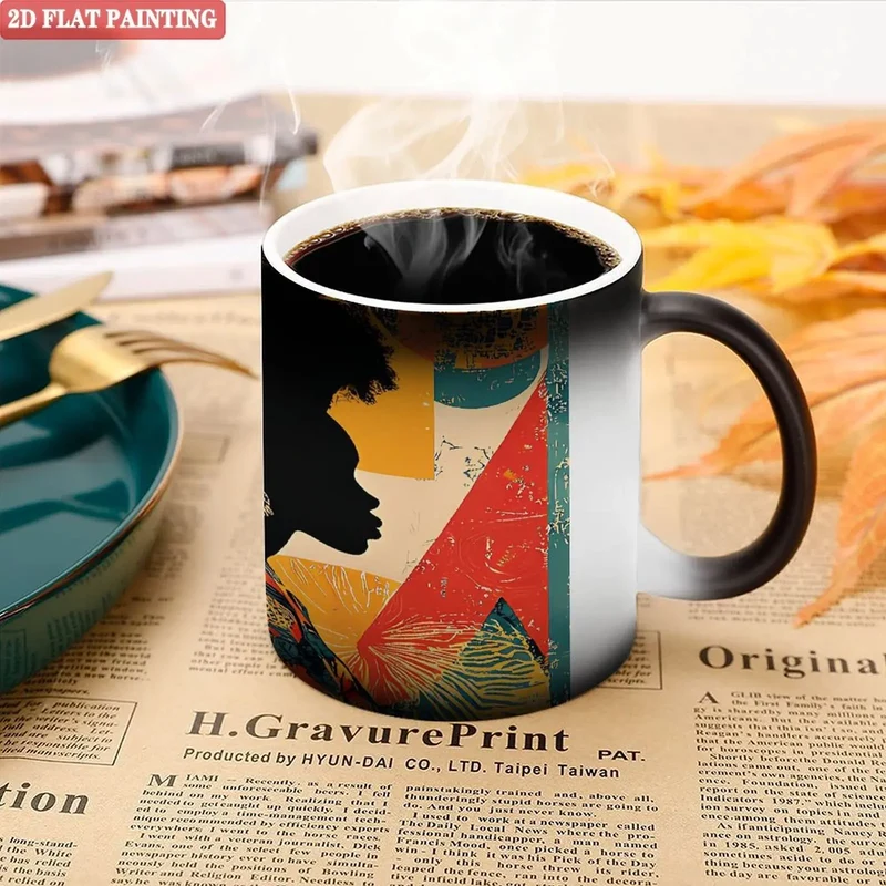 Drop shipping Indoor Outdoor Multi Scene Mug 11oz Frosted Black Ceramic Heat Activated Cup