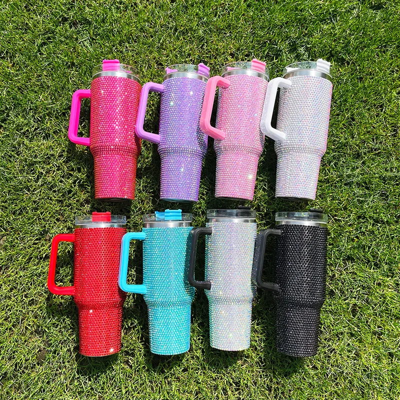 Us Warehouse 40 OZ Rhinestones Bling Durable Coffee Cup Insulated Water Bottles 40 OZ for Home Office Outdoor Daily Use