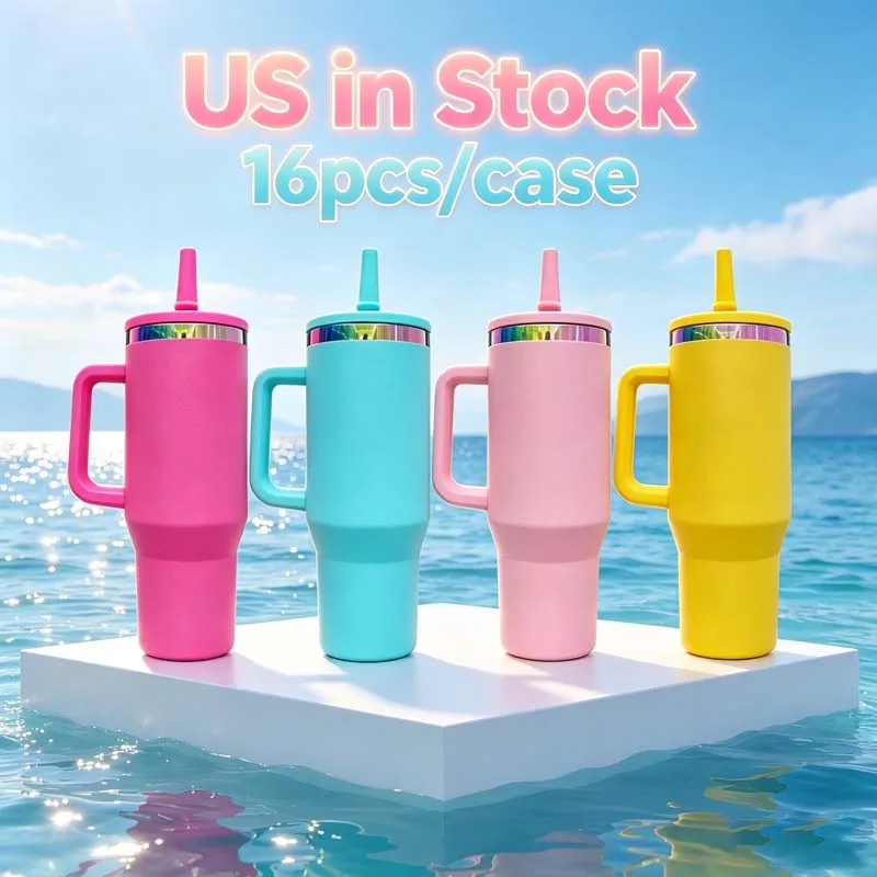Us Warehouse 40 OZ Colorful Rainbow Plated Double Wall Coffee Cup 40 OZ Tumbler for Home Office Outdoor Daily Use