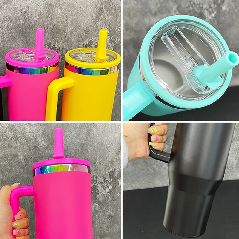 Us Warehouse 40 OZ Colorful Rainbow Plated Double Wall Coffee Cup 40 OZ Tumbler for Home Office Outdoor Daily Use
