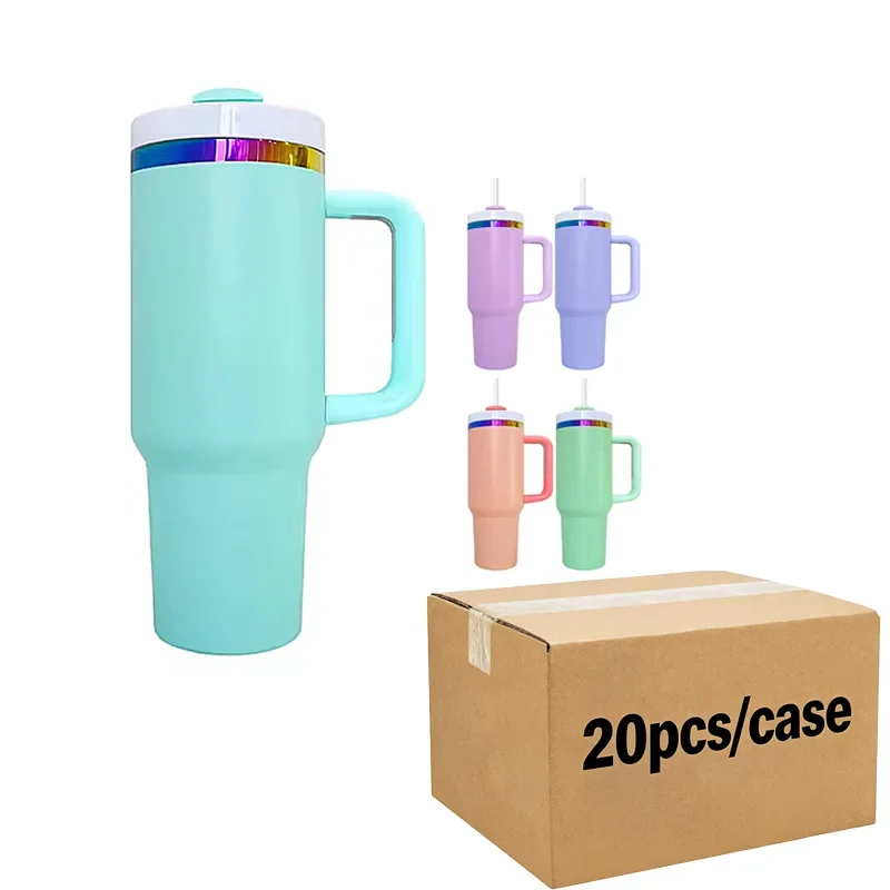 Us Warehouse 40 OZ Colorful Rainbow Plated Double Wall Coffee Cup 40 OZ Tumbler for Home Office Outdoor Daily Use