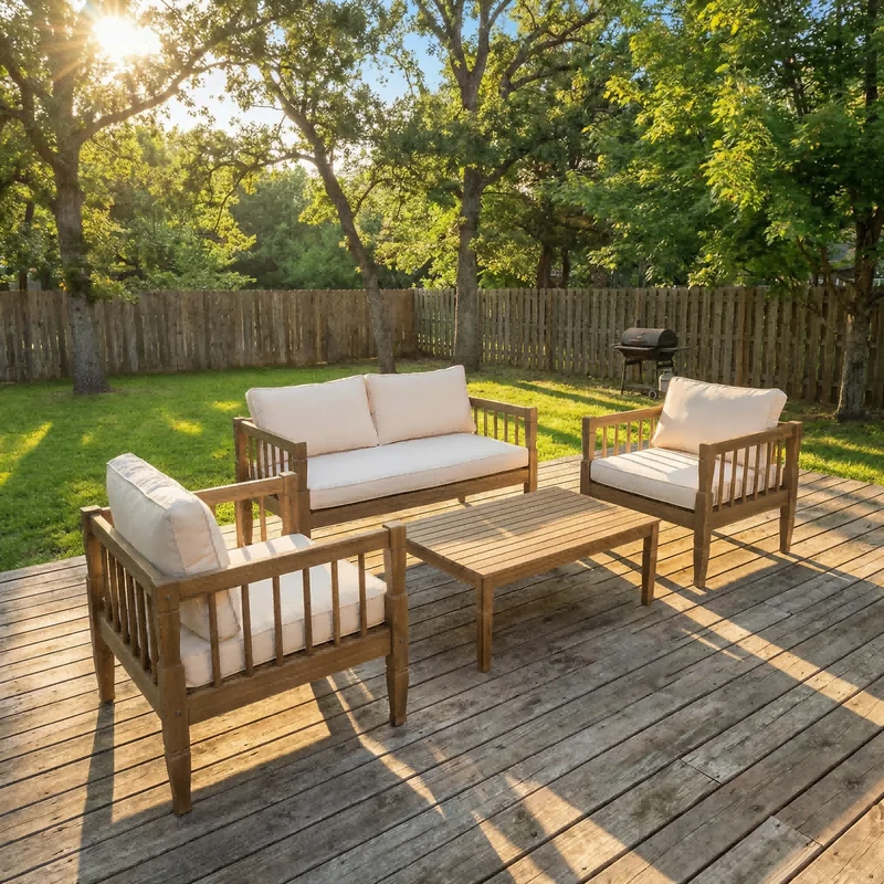 4-Piece Modern Design Outdoor Patio Furniture Set Coffee Table Conversation Set Deep Seating Polyester Water Resistant Thick