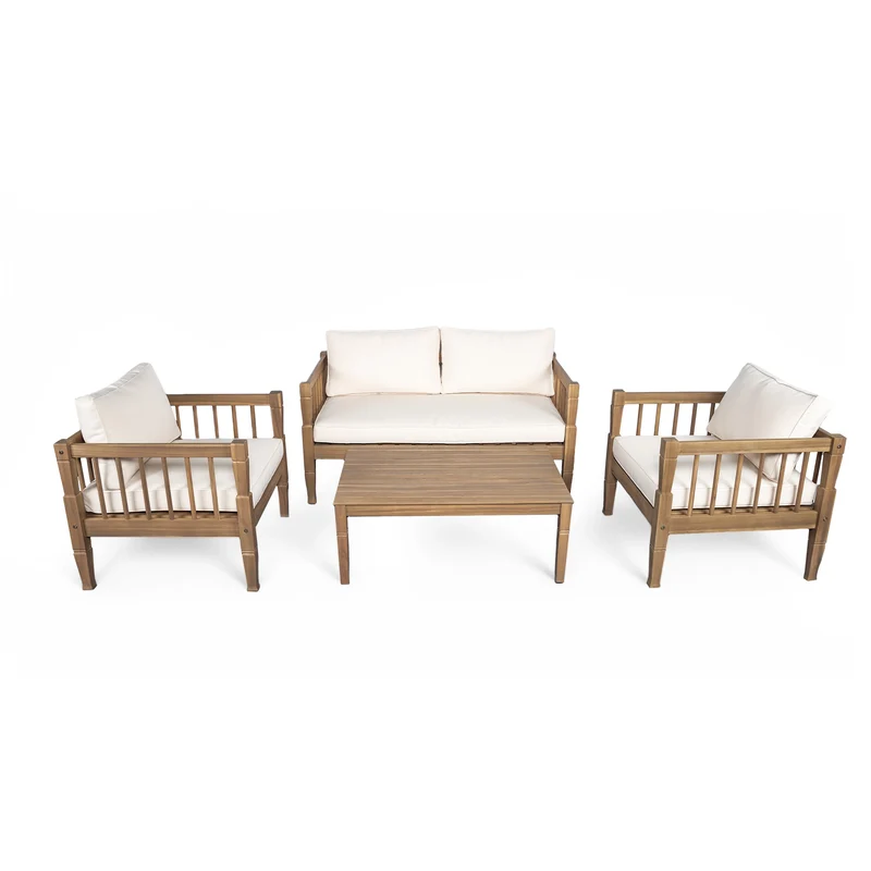 4-Piece Modern Design Outdoor Patio Furniture Set Coffee Table Conversation Set Deep Seating Polyester Water Resistant Thick