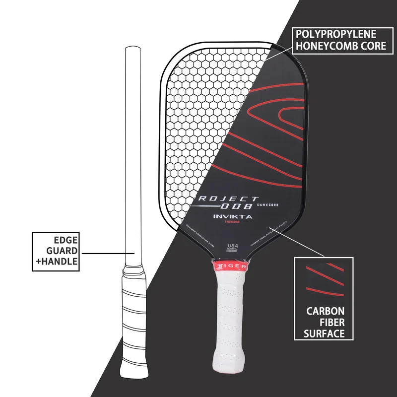 Pickleball Racket Carbon Fiber Surface Polypropylene Honeycomb Core USAPA Approved Portable Outdoor