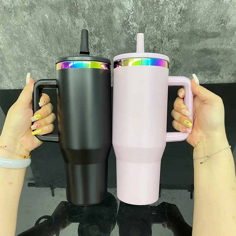 Us in Stock 40 OZ Colorful Rainbow Plated Durable Stainless Steel 40 OZ Tumbler Hello Kitty for Home Office Outdoor Daily Use