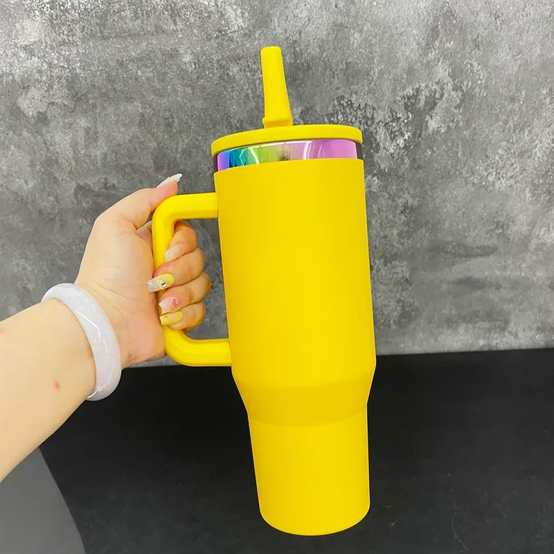 Us Warehouse 40 OZ Colorful Rainbow Plated Leak Proof Office Use 40 OZ Tumbler for Home Office Outdoor Daily Use