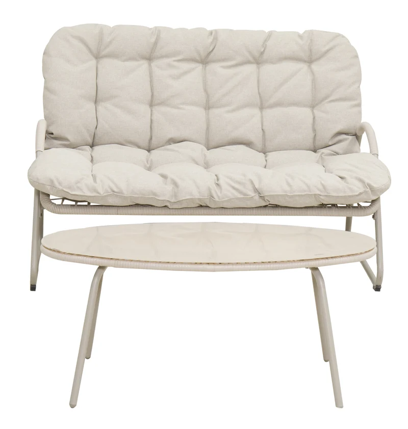 Modern Eco-Friendly Durable Outdoor Loveseat Coffee Table Set All-Weather Metal Frame Patio Conversation Thick Cushions Garden