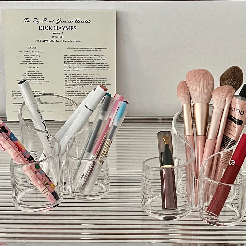 Simple Transparent Acrylic Cosmetic Brush Storage Bucket Desktop Student Pen Conner Desktop Cosmetic Lipstick Storage Box