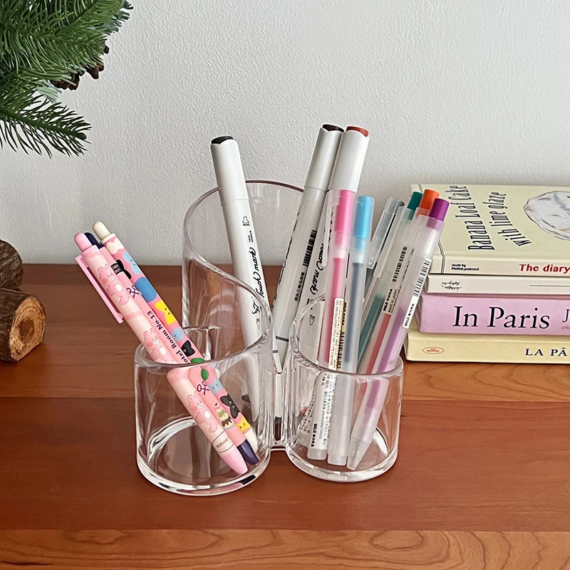 Simple Transparent Acrylic Cosmetic Brush Storage Bucket Desktop Student Pen Conner Desktop Cosmetic Lipstick Storage Box