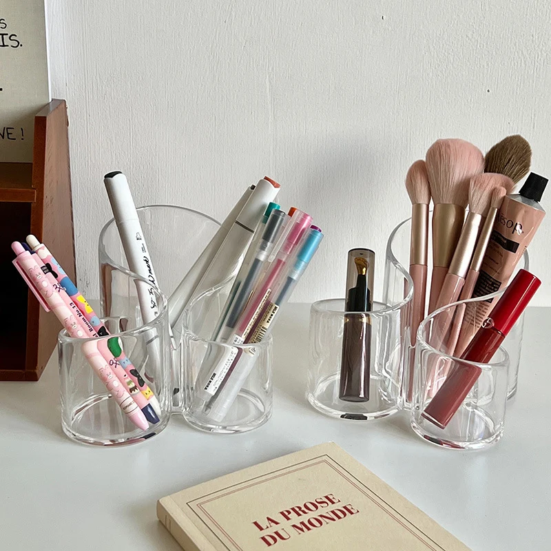 Simple Transparent Acrylic Cosmetic Brush Storage Bucket Desktop Student Pen Conner Desktop Cosmetic Lipstick Storage Box
