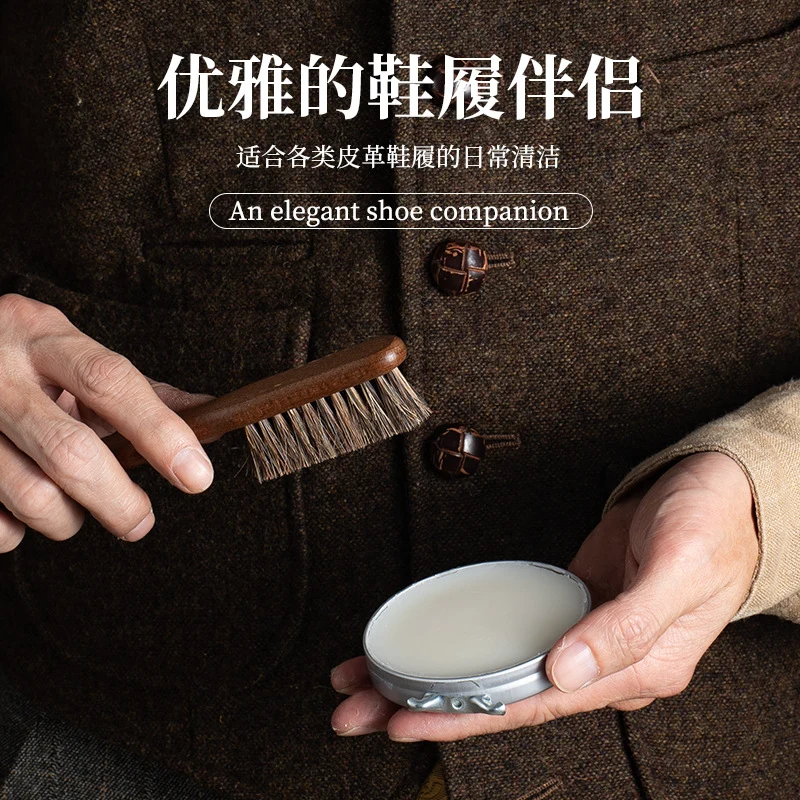 Beech Horsehair Brush for Leather Shoes, Oiling, Polishing, Dust Removal, Shoe Brush, Horsehair Cleaning Brush for Shiny White Shoes