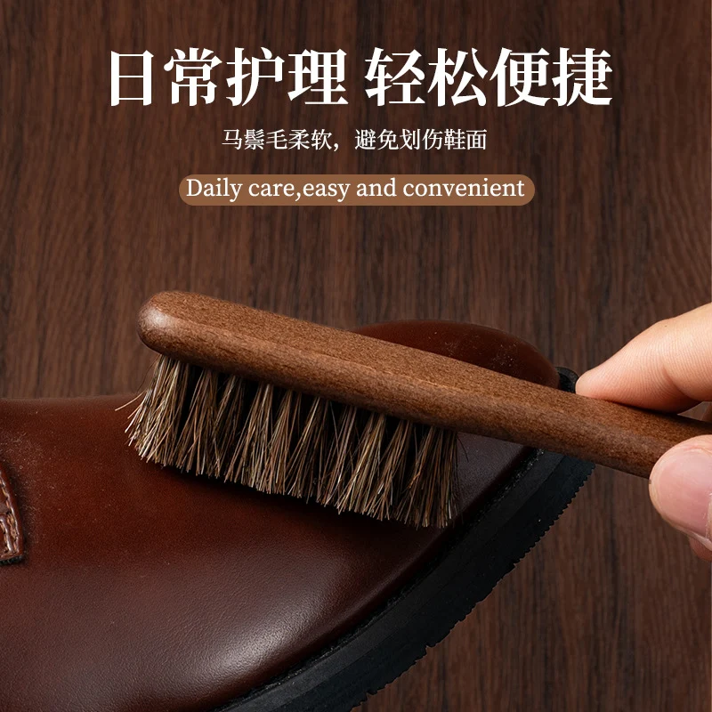 Beech Horsehair Brush for Leather Shoes, Oiling, Polishing, Dust Removal, Shoe Brush, Horsehair Cleaning Brush for Shiny White Shoes