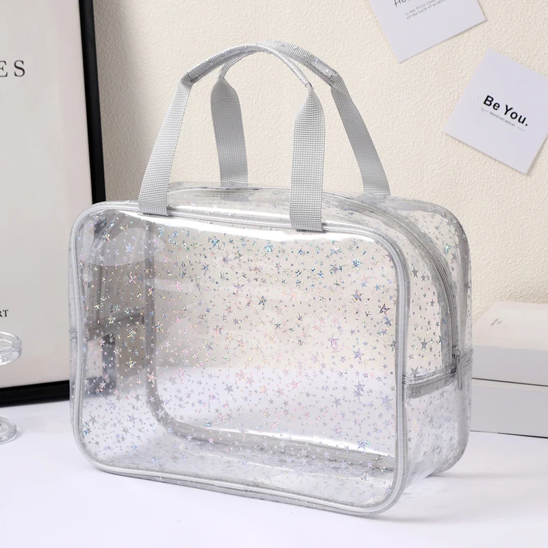 New Pvc Toiletry Makeup Brush Travel Zipper Tote Bag Cosmetic Small Star Makeup Bag Convenient and Large Capacity