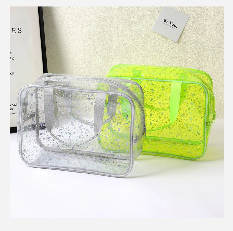 New Pvc Toiletry Makeup Brush Travel Zipper Tote Bag Cosmetic Small Star Makeup Bag Convenient and Large Capacity