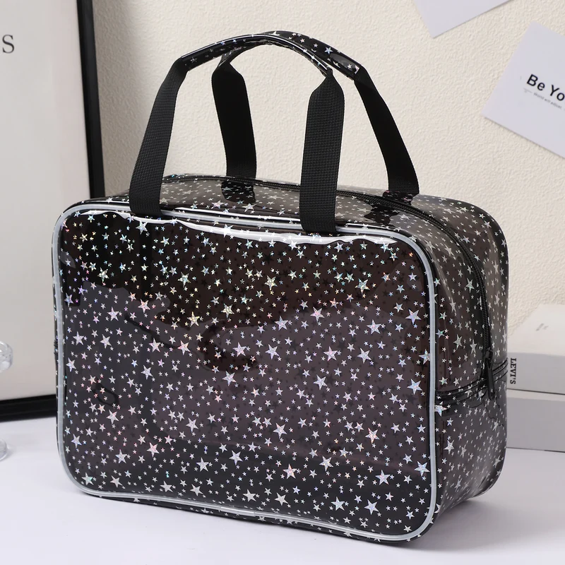 New Pvc Toiletry Makeup Brush Travel Zipper Tote Bag Cosmetic Small Star Makeup Bag Convenient and Large Capacity