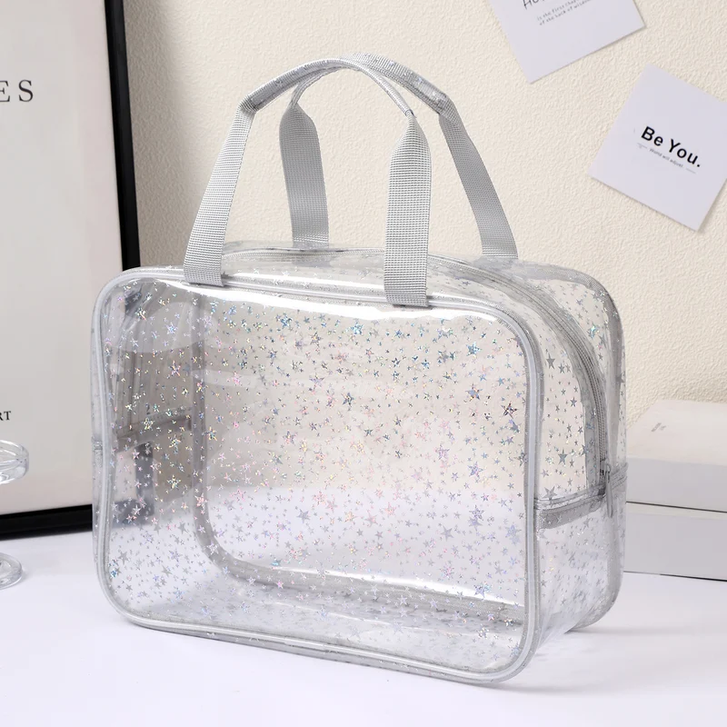 New Pvc Toiletry Makeup Brush Travel Zipper Tote Bag Cosmetic Small Star Makeup Bag Convenient and Large Capacity