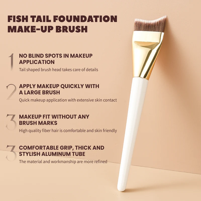 Fish Tail Foundation Brush, Thin and Non-Eating Powder, Flat Head, Beveled Crescent Moon Mask Brush, Traceless Concealer Liquid Foundation Makeup Brush