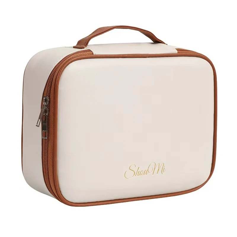 Multifunctional Partitioned Storage Pu Cosmetic Bag, Large Capacity, High-End Feel, Portable Hand-Held Makeup Brush Storage Bag