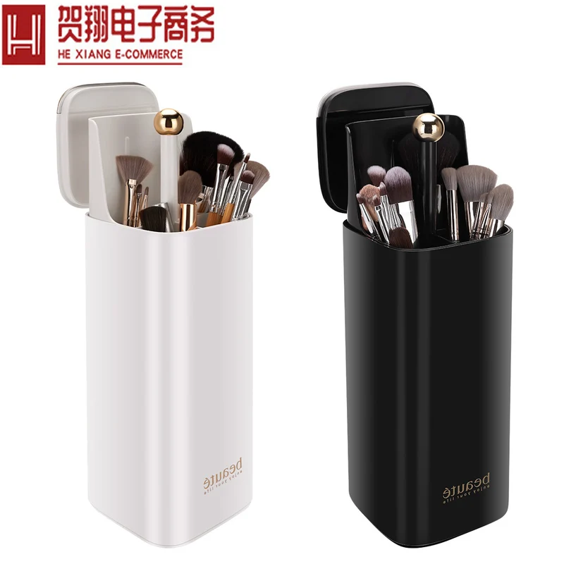 Light Luxury Automatic Lifting Makeup Brush Storage Bucket High-End Makeup Brush Bucket with Lid Dust-Proof Compartment Makeup Brush Storage Box