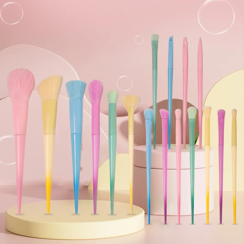 New Cross-Border Makeup Brush Set 17 Candy-Colorfuled Macaron Colorful Brush Loose Powder Brush Eyebrow Brush Factory Direct Sale