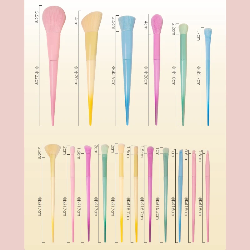 New Cross-Border Makeup Brush Set 17 Candy-Colorfuled Macaron Colorful Brush Loose Powder Brush Eyebrow Brush Factory Direct Sale