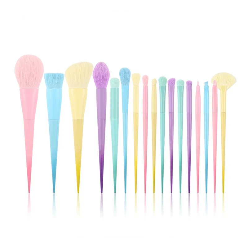 New Cross-Border Makeup Brush Set 17 Candy-Colorfuled Macaron Colorful Brush Loose Powder Brush Eyebrow Brush Factory Direct Sale