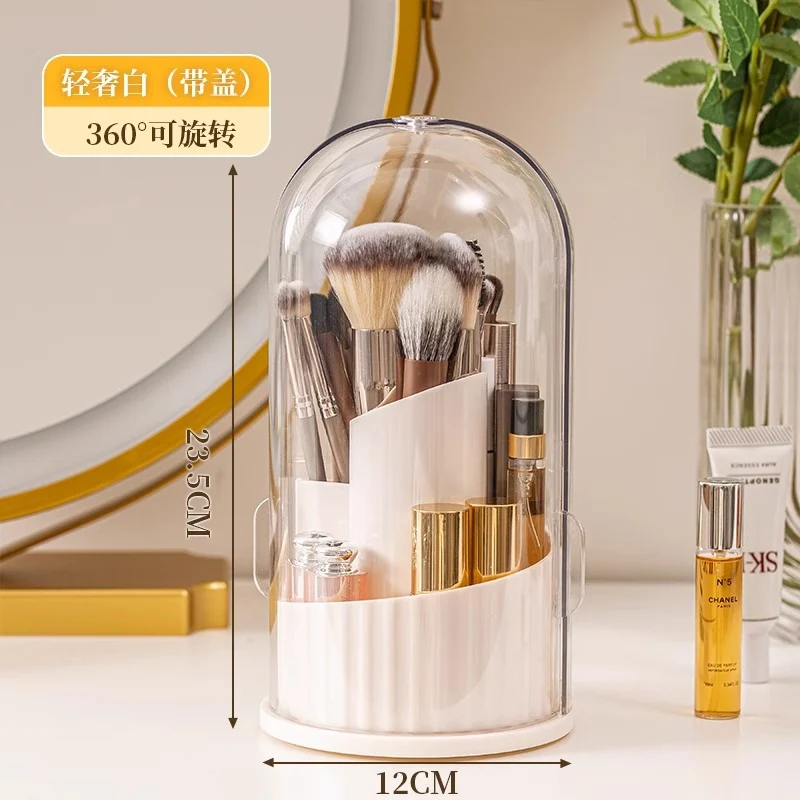 Cosmetic Brush Storage Cylinder Rotating Dustproof Dressing Table Cosmetic Storage Box Lipstick Eyeshadow Storage Rack Desktop Pen Holder