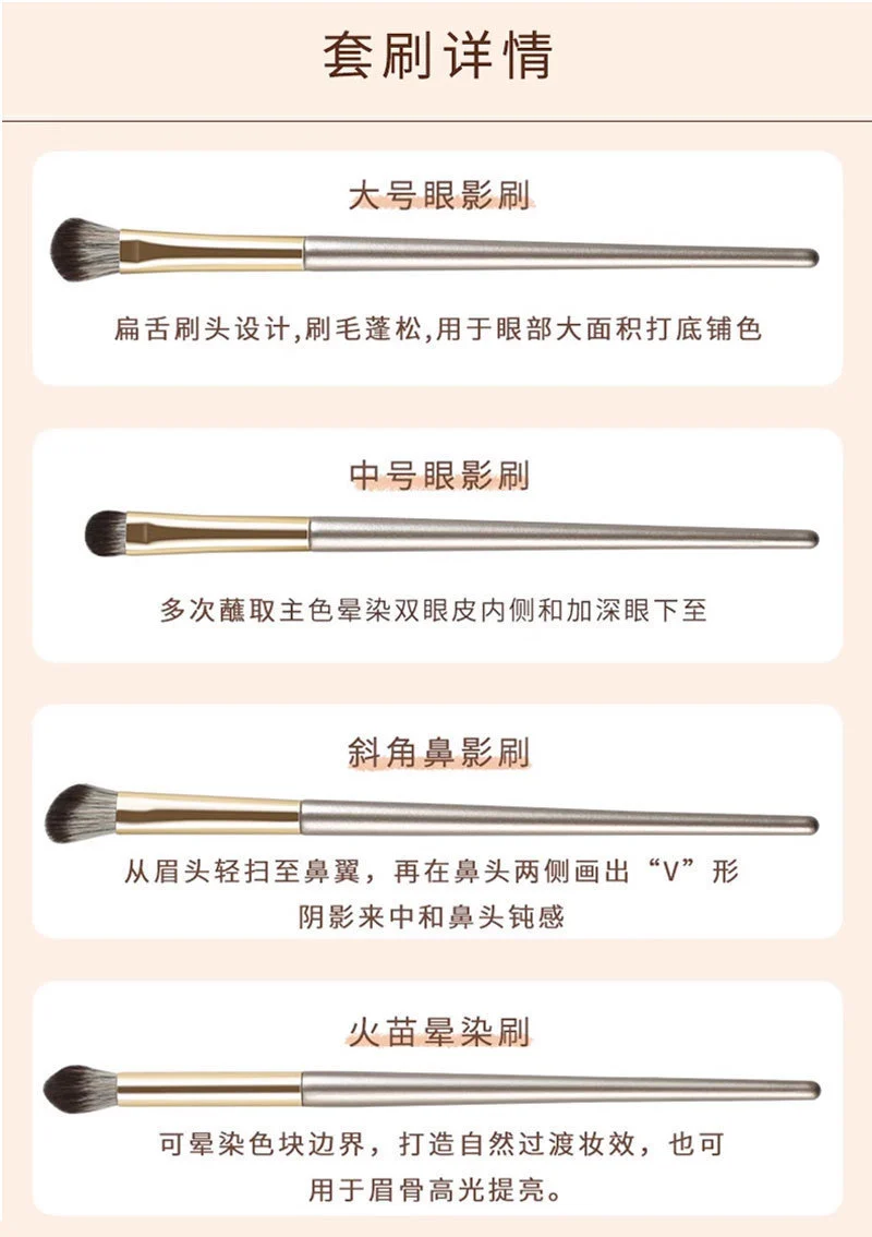 New Makeup Brush Set of 15 Gold-Plated Brushes, Complete Set of Soft-Bristled Eye Shadow Brushes, Ready for Makeup Application