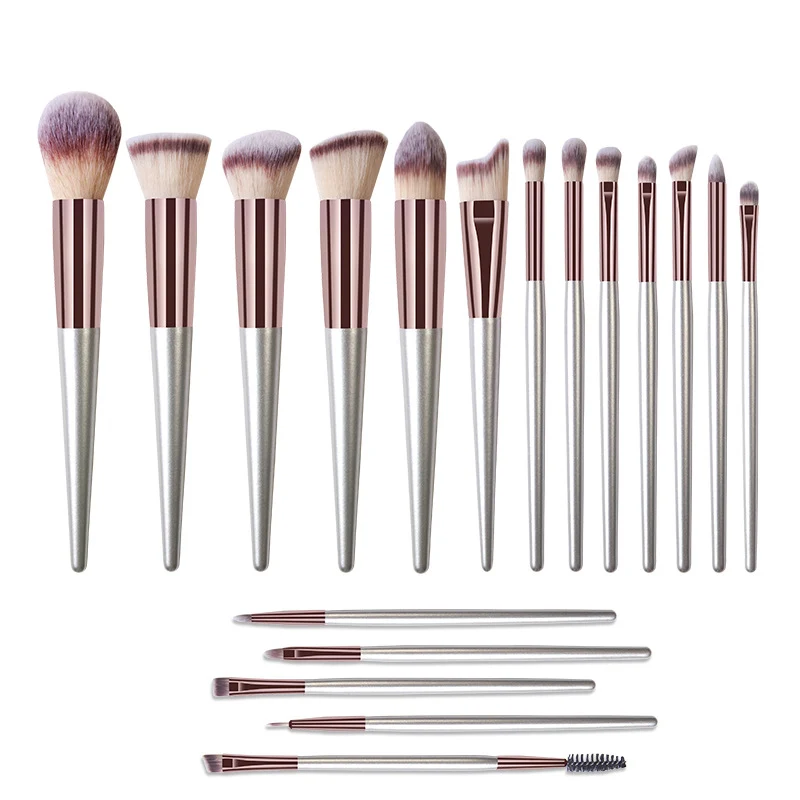 Cross-Border Popular Makeup Brushes 18 Pieces Champagne Color Wooden Handle Set Brushes Eye Shadow Brush Cosmetic Bag Beauty Tools Wholesale