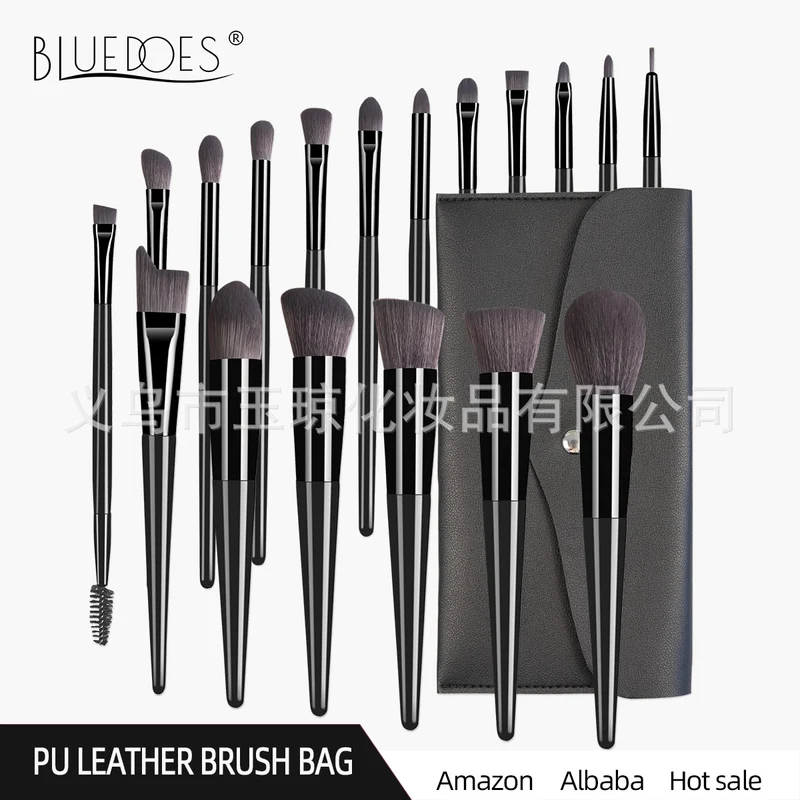 Cross-Border Popular Makeup Brushes 18 Pieces Champagne Color Wooden Handle Set Brushes Eye Shadow Brush Cosmetic Bag Beauty Tools Wholesale