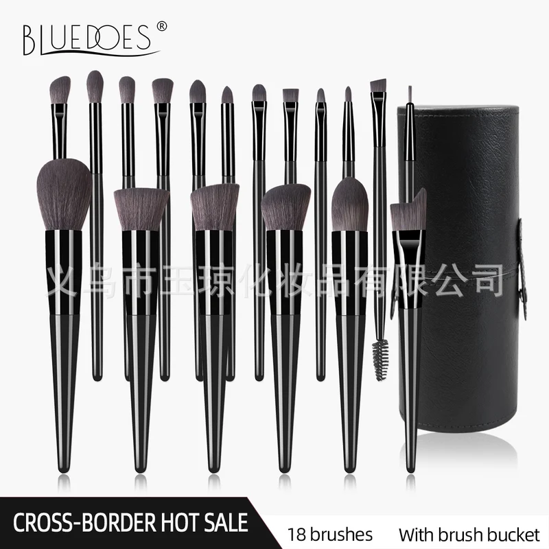 Cross-Border Popular Makeup Brushes 18 Pieces Champagne Color Wooden Handle Set Brushes Eye Shadow Brush Cosmetic Bag Beauty Tools Wholesale