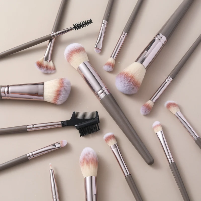 Cross-Border Amazon Same-Style Makeup Brushes for Beginners, 15-Piece Champagne Color Brush Set, Highlighter Brush, Beauty Makeup Supplies
